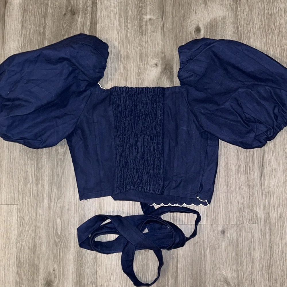 Anthropologie Mave puff sleeve linen wrap blouse